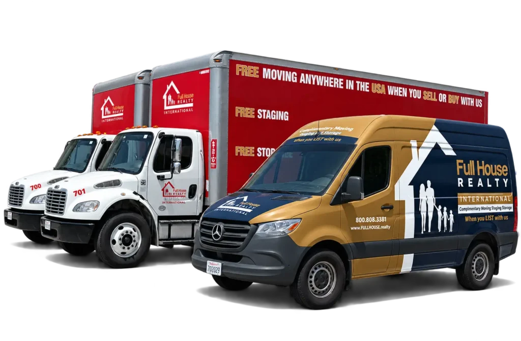 Full House Realty van and Full House Moving trucks
