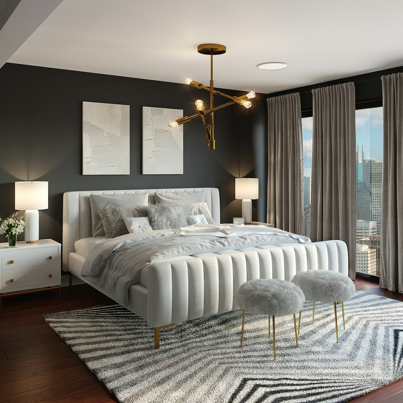 Staged primary suite